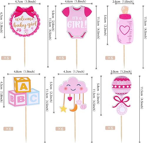 Miniatura 9 de 24 piezas de decoración para cupcakes para niños o niñas, pies con purpurina rosa o azul, pajarita, para revelación de género, decoración de