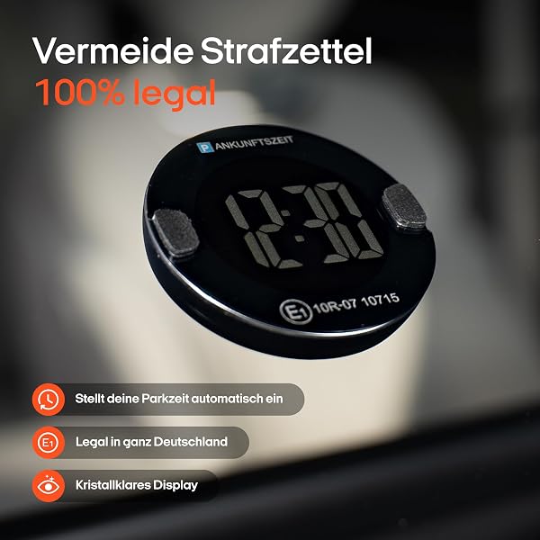 OOONO P-DISC NO4 – Elektronische Parkscheibe im kompakten Design mit automatischer Zeiteinstellung, Hochkontrast-Display & bis zu 3 Jahren Batterielaufzeit (Schwarz) - 2