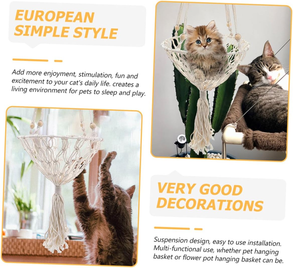 YARNOW Bohemian Woven Cat Hammock Hanging Bed 40cm Sturdy Pet Nest for Indoor Cats and Kittens to 30 Lbs