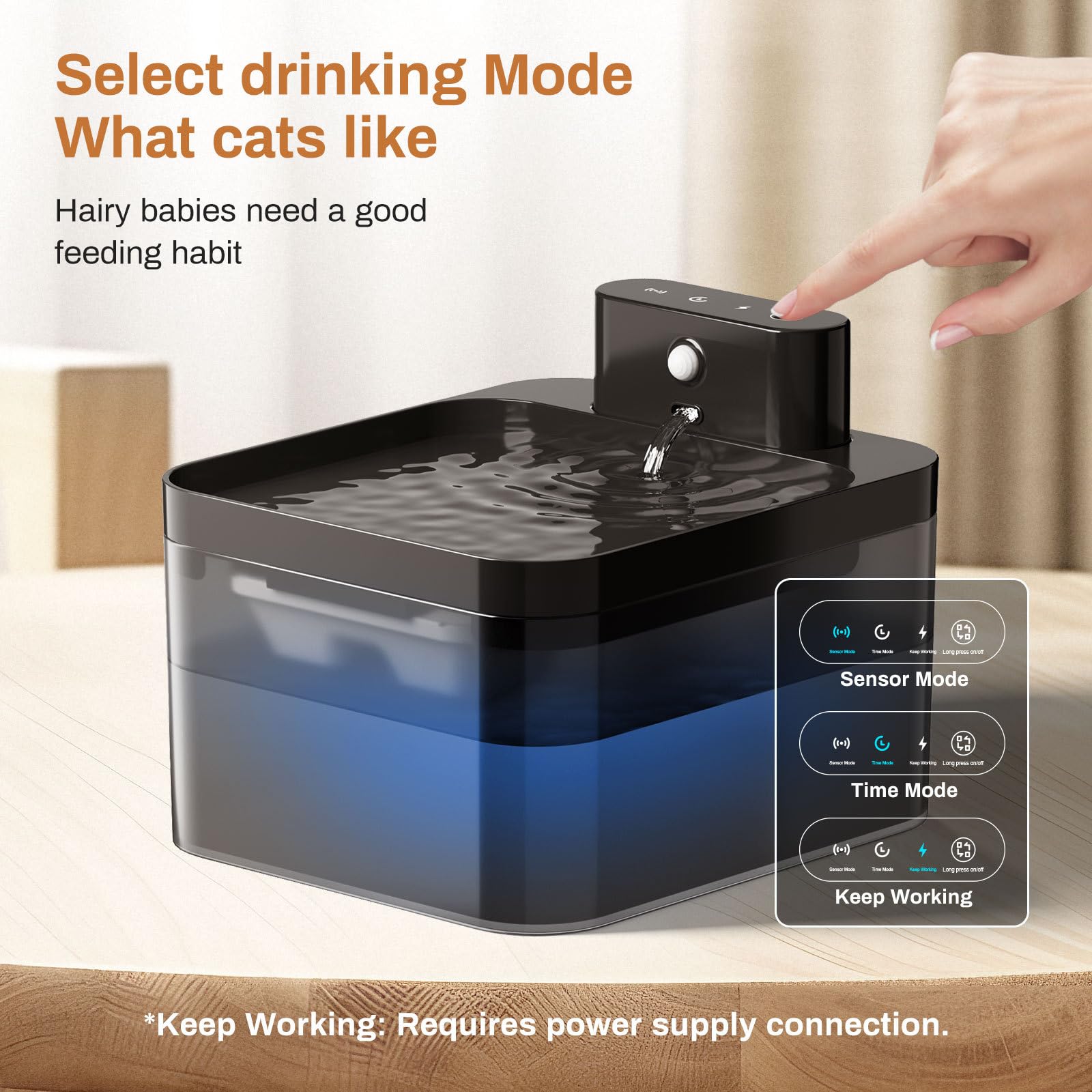 NordFlow 2.0 Katzenbrunnen Edelstahl Katzenbrunnen 3,2 L – Kabelloser Wasserspender mit Bewegungssensor, leiser Pumpe, BPA-frei und einfach zu reinigen