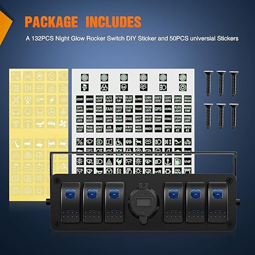 Miniatura 8 de Nilight Caja de interruptor basculante de 6 cuadras, 12 V, SPST, interruptor de encendido y apagado, PD tipo C y cargador USB, voltímetro, panel de