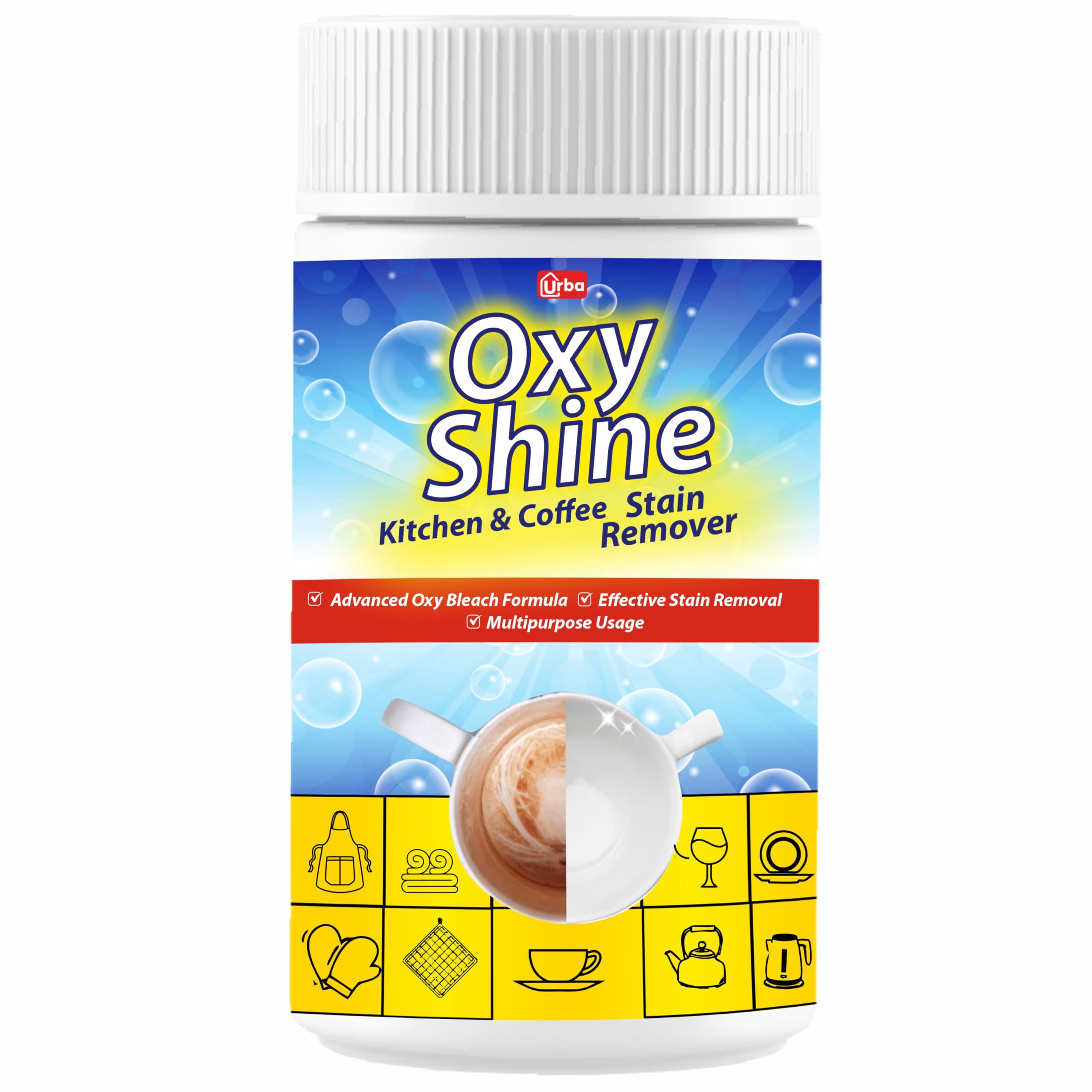 Urba Oxishine Kitchen vessel stain removing powder 750 gm | For Tea, Coffee, ketchup and masala stain | applied on utensils, Flask, coffee maker, mug, tea pot, kitchen towels and Apron (B0CS9D7QKM) Amazon Price History, Amazon Price Tracker