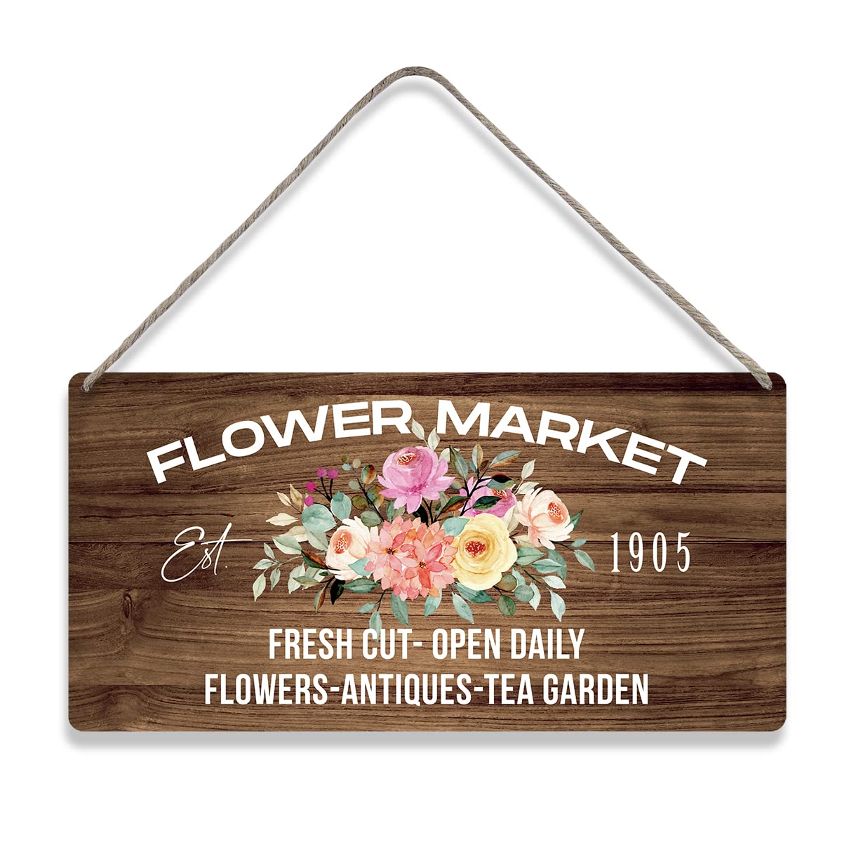 Photo 1 of 2 PACK**Country Style Flower Market Sign Farmhouse Wooden Signs Rustic Flower Hanging Wall Plaque Sign Home Decor Present