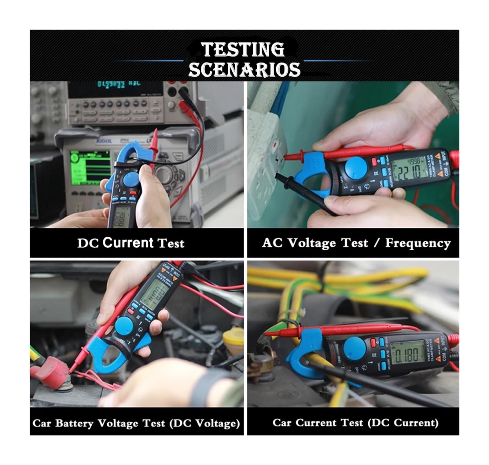 Digital Clamp Meter Current Professional AC/DC Auto Car Repair TRMS Multimeter Live Check NCV Capacitor Election Tester(ACM91(Black))