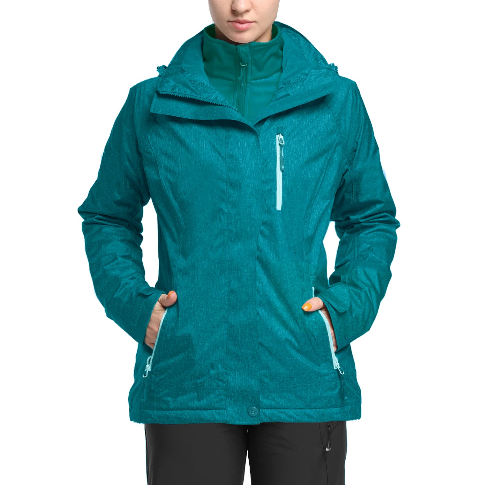33 000ft Womens 3 in 1 Hooded Waterproof Coat Winter Ski Hiking Rain Jacket Softshell Fleece Lined Raincoat