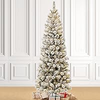 Vista 228 de Glitzhome Prelit Christmas Tree, 6ft Flocked Artificial Christmas Tree Serene Snowscape Fir with 300 Warm White Lights for Home, Office, Party