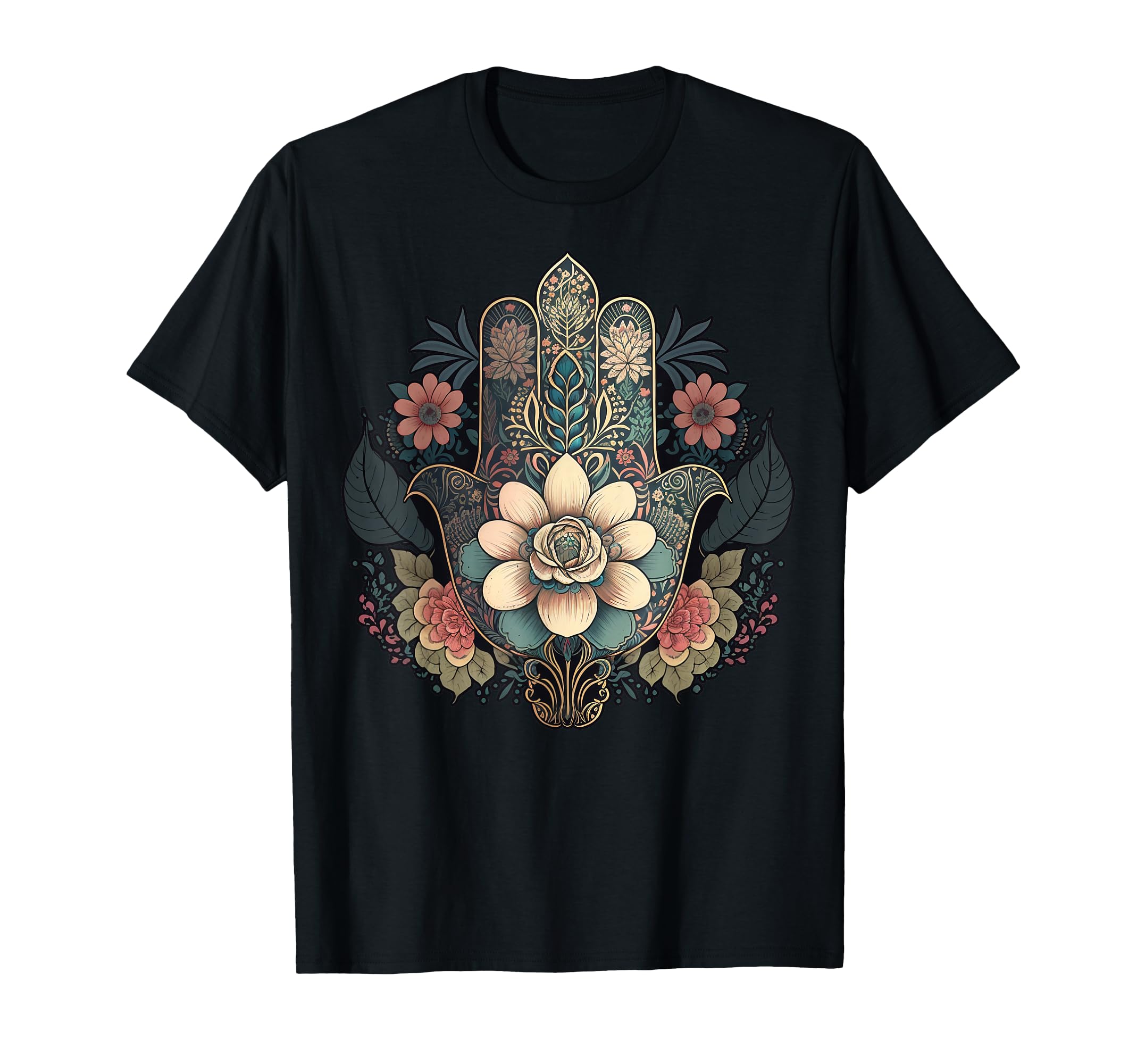 Khamsah or Flower Hand of Fatima on Floral Hamsa Hand T-Shirt