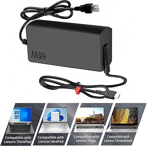 Miniatura 5 de Nuevo cargador delgado de 65 W USB C para laptop compatible con Lenovo Thinkpad/Yoga/Chromebook, 4X20M26268 ADLX65YLC3D ADLX65YDC2A Cargador de