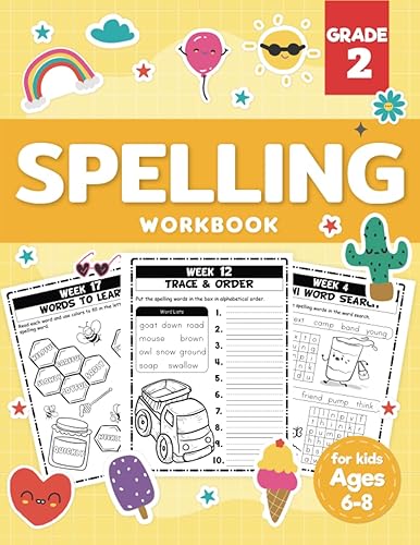 Spelling Workbook Grade 2: 2nd Grade Workbook for Kids Ages 6-8 Practice Spelling Skills, Sight Words and Phonics Activities Workbook