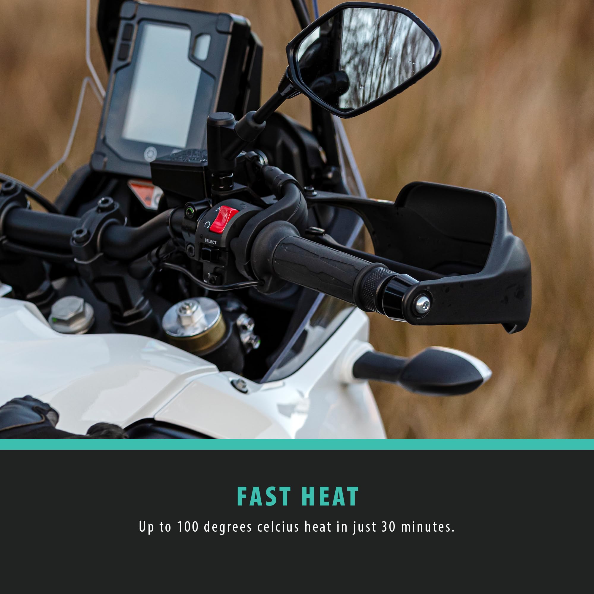 Ultimateaddons Poignées chauffantes essentielles pour moto avec 5 niveaux de chaleur, mémoire de réglage et système de contrôle externe pour guidon de 22 mm de diamètre