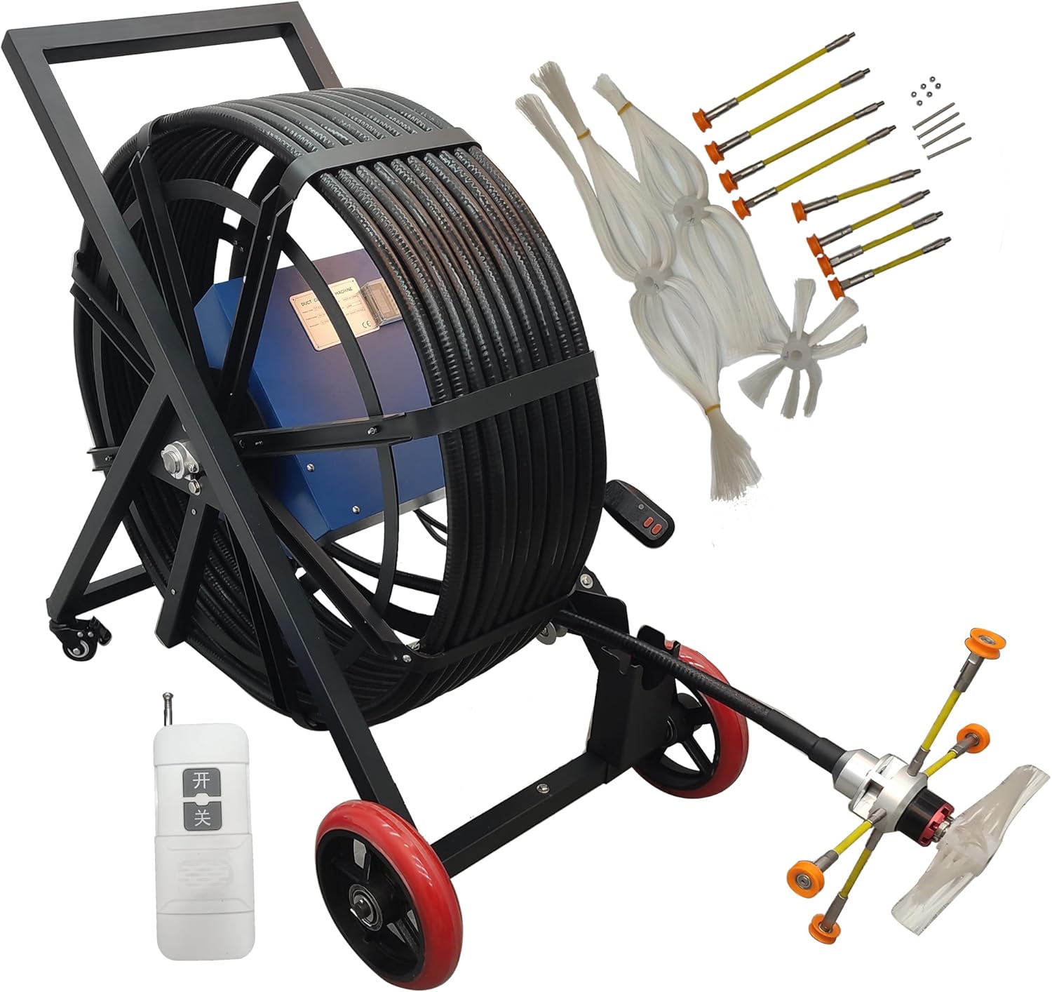 Commercial Air Duct Cleaning Machine, 110V Pipeline Cleaning Equipment 0-1000 RPM Adjustable Speed for 80-800mm Ducts, Vent Pipe Dust Remove System with 3 Rotary Brushes for Factory Workshop