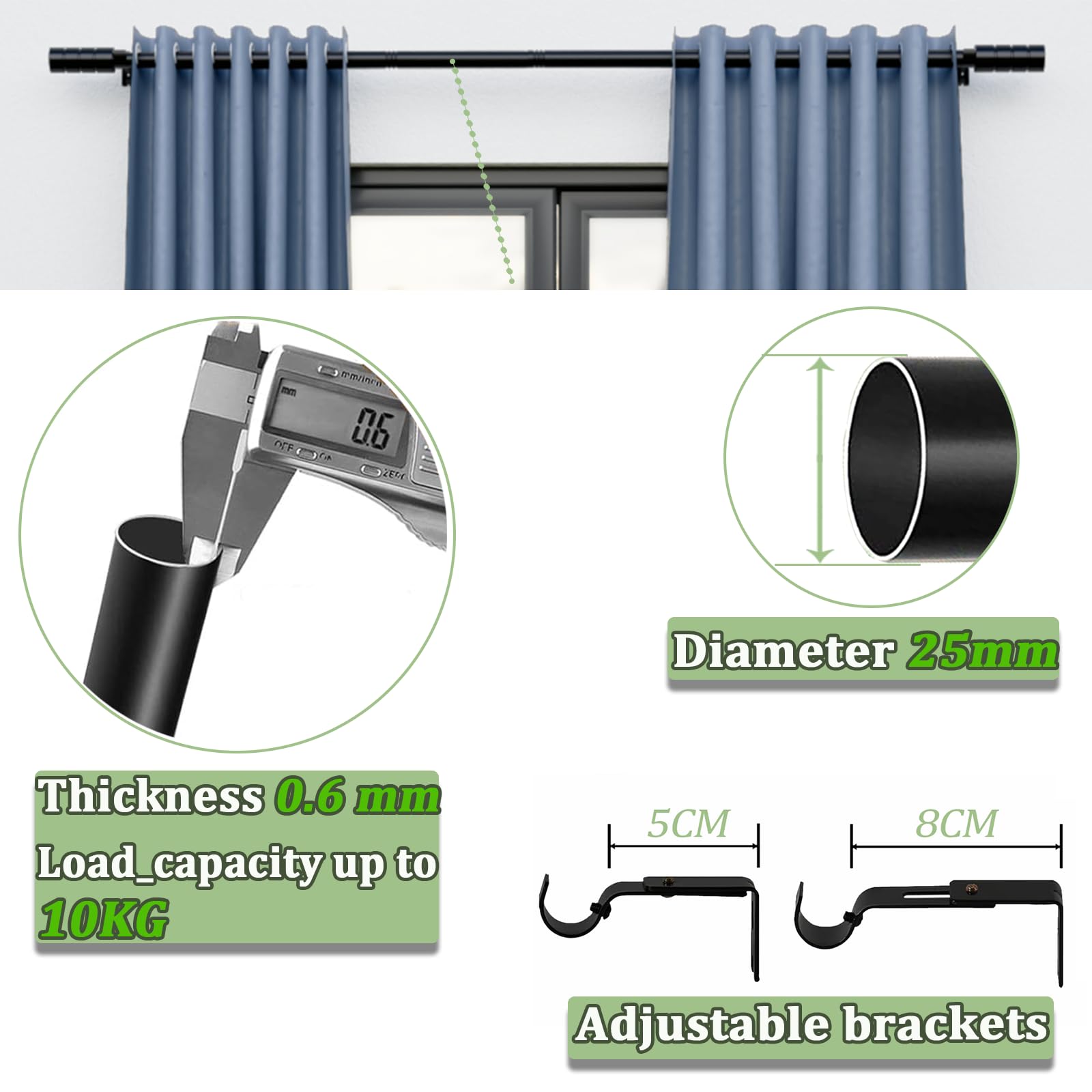Asta Per Tende Regolabile 210-310cm - Metallica Con Estremità Trapezoidali, Nichel