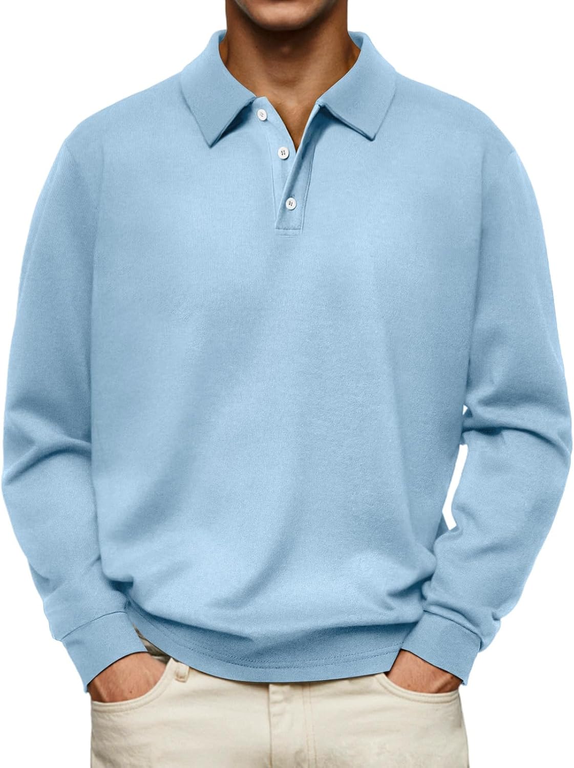 Men's Casual Polo Shirts Long Sleeve Basic Thermal Pullover Tops Classic Collar Solid Golf Shirts