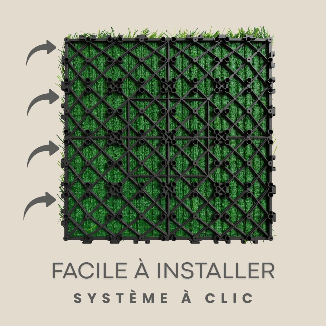 ActivoTex Dalles Terrasse Gazon Artificiel 30x30 cm Lot de 10 – Dalle Clipsable Exterieur, Dalles Clipsables Exterieur pour Sol Balcon, Terrasse, Patio et Jardin