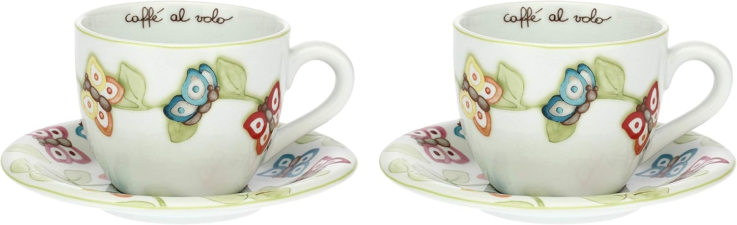 THUN Set 2 Tazze Country Con Fiori, Farfalla E Uccellino - Porcellana Decorata Sotto Smalto - Foto 9