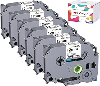 Hehua Compatible for Brother Label Maker Tape 12mm 0.47 White TZe-231 Black Ink on White Tape, Tz Tape 12mm 0.47 Laminated White Compatible for Brother P-Touch Label Tape 12mm 0.47 White 1/2, 6 Pack