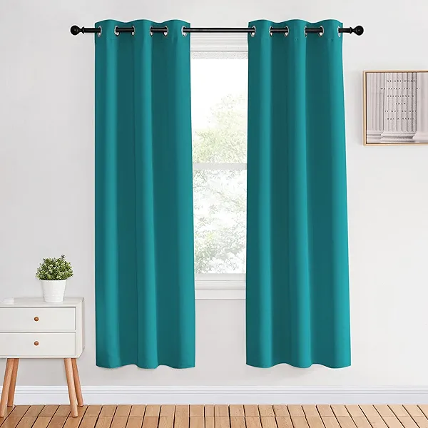 NICETOWN Room Darkening Curtains 70 inch Length 2 Panels, Peacock Teal, 2 Pieces, W34, Thermal Insulated Grommet Blackout Curtains for Modern Casual Elegant Bedroom Kids Room Theme Decoration