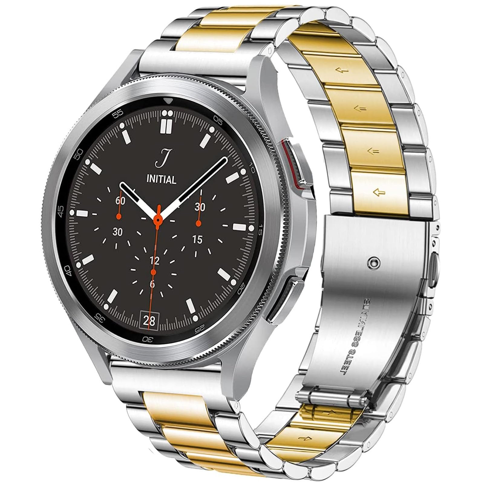 Nelumbo Quick Release Metal Chain Watch Bands,18MM Solid Stainless Steel Business Bracelet Strap Compatible with Garmin Venu 3S/Venu 2S/Vivoactive 4S/Vivomove 3S/Active Gen 6 42mm/5E 42mm/Gen 4 Venture HR/Charter HR Women Men (Silver Gold)