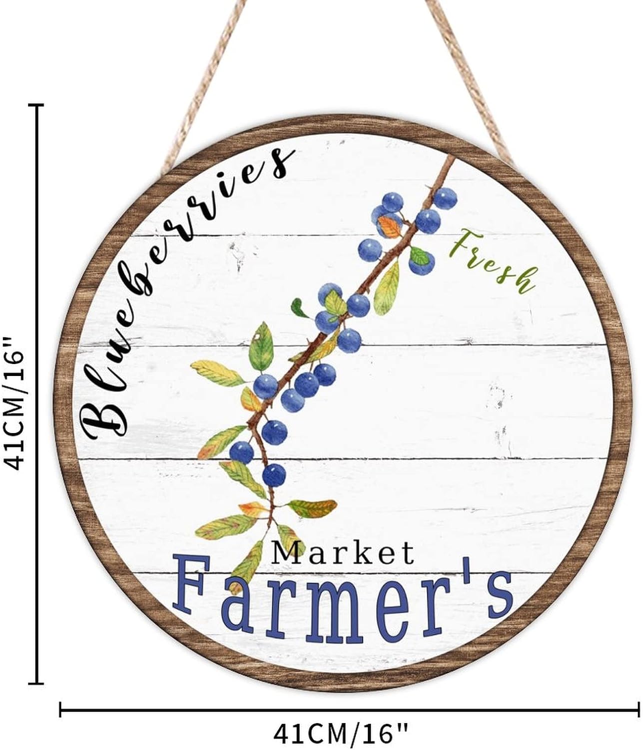 Rustic Wall Hanging Sign Plaque, Vintage Fruit Blueberry Wood Door Sign, Fruit 16x16in Round Door Hanger Sign Decor for Outdoor Front Porch Front Door Housewarming Gifts