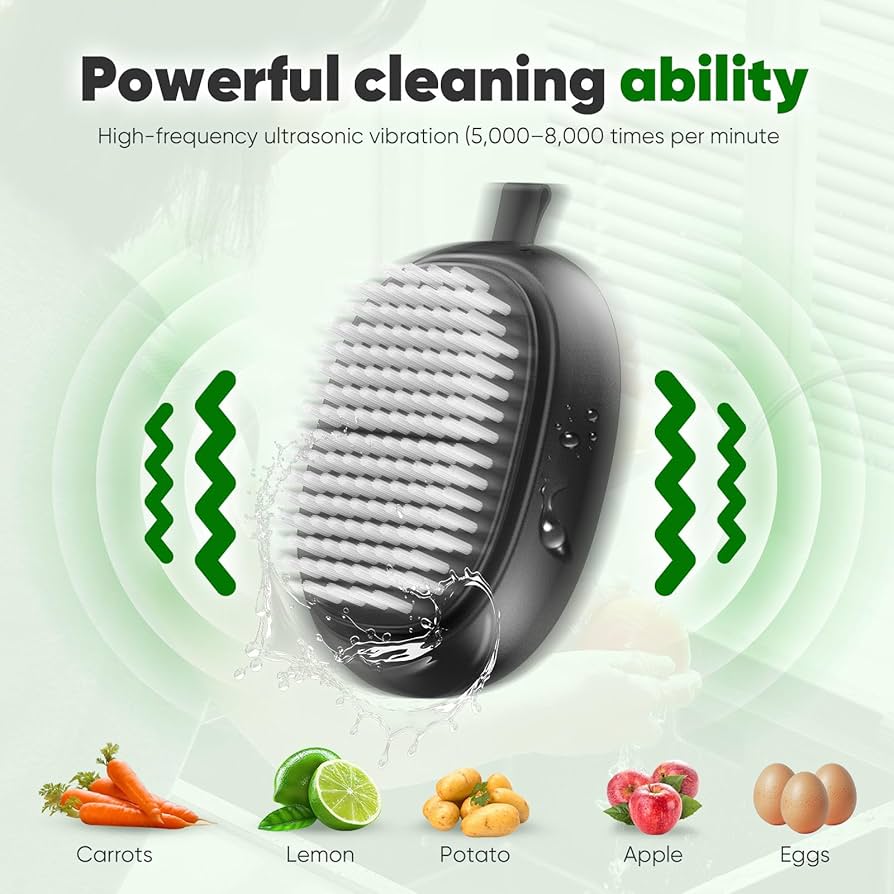 Amazon.com: EKZ Sonic Fruit & Vegetable Cleaning Brush, Up to 8,000  Vibrations/Min, Electric Potato Scrubber, USBC Rechargeable, Waterproof, 3  Modes, Food-Grade Bristles for Safe & Efficient Produce Washing: Home &  Kitchen