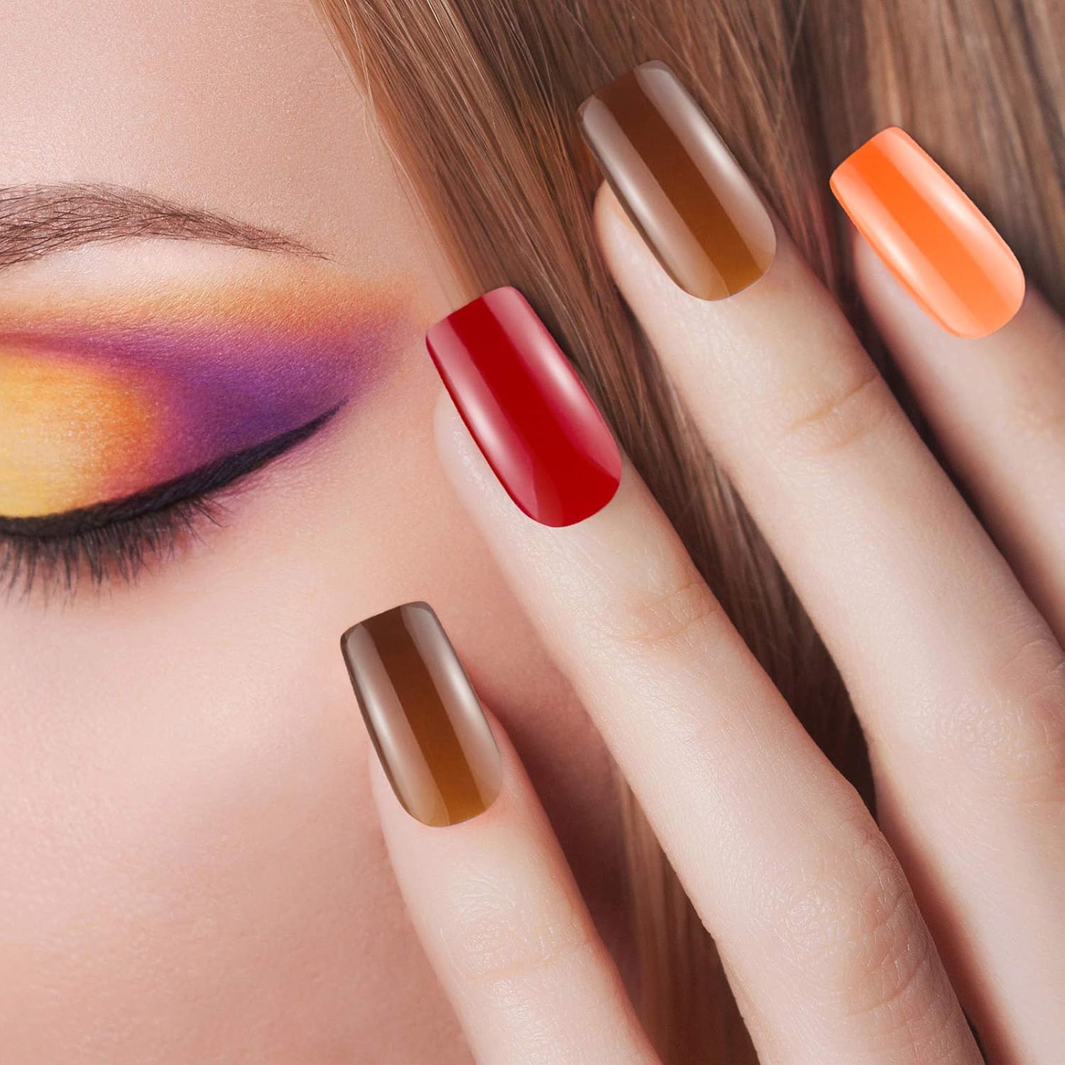 960 Pieces 40 Sheets Short Press on Nails Set Solid Colors Ballerina Short False Nails Medium Square Press on Nails Full Cover Glossy Coffin Fake Nails for DIY Nail Art, 2 Styles (Bright Color)
