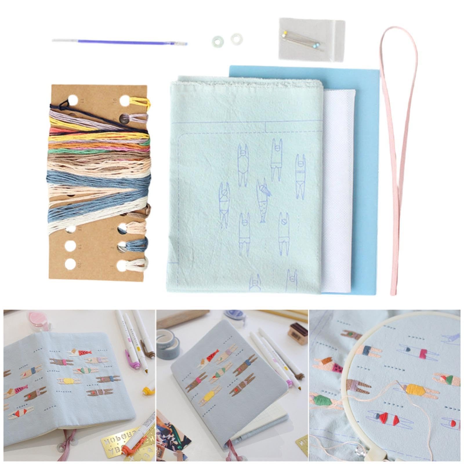 Embroidery Cubrelibro DIY Cubierta Bordada de Cuaderno Kit Manualidades Coser Diario Artesanal para Principiantes Experiencia Creativa Adecuada, Portada del Libro, Individual