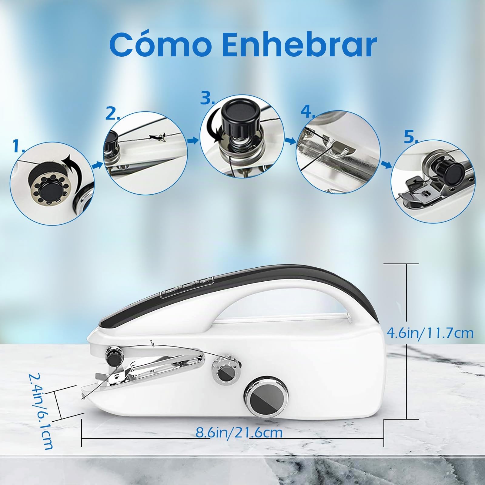 Máquina de Coser Manual de Doble Alimentación – Mini Máquina Portátil, 375 PPM, con Kit de Costura para Principiantes & Hogar