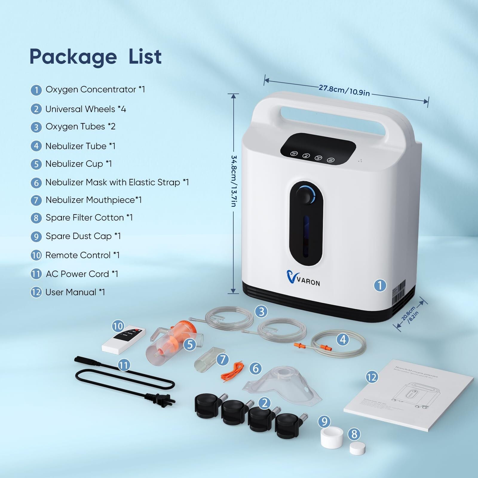 Concentratore di Ossigeno Portatile Intelligente con Telecomando - Flusso Regolabile 1-8 l/min, 93% Purezza, Timer e Design Ergonomico