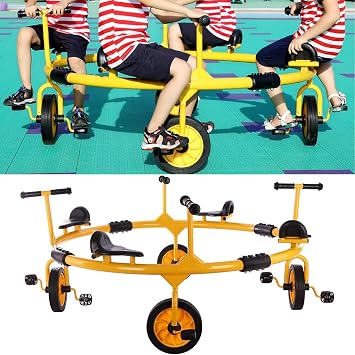Yellow,Kindergarten Carousel,Childrens Tricycle,Simple Four-Seater Spinning Bicycle Bicycle,Big Wheel Kids Ride on Bike,Kids Outdoor Playground Equipment Early Childhood Education