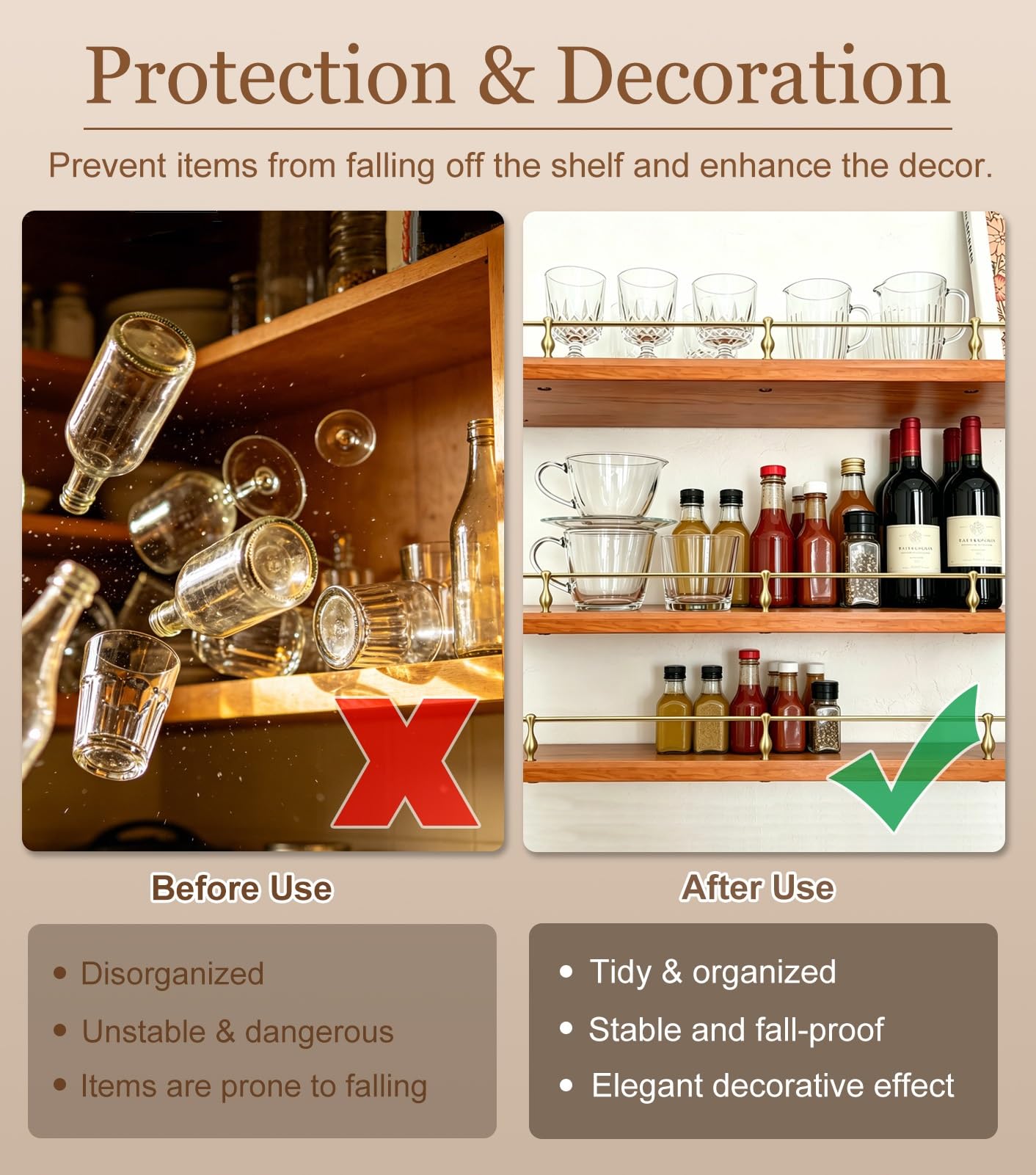 Ringhiera per Mensole Kit Decorativa di Protezione per Mensole a Sbalzo