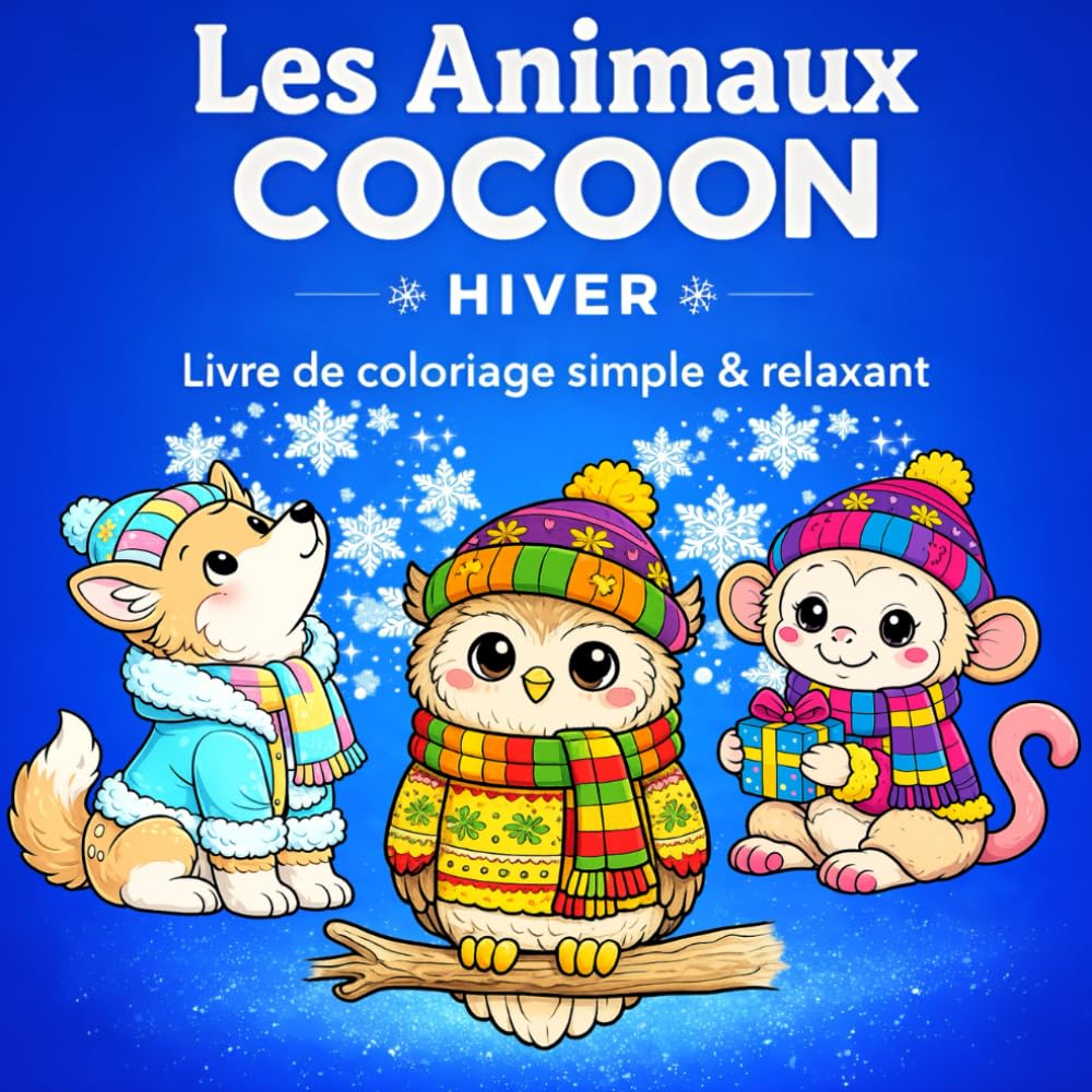 Les Animaux Cocoon – Hiver: Livre de coloriage relaxant pour adultes et ados – 40 animaux cozy faciles à colorier - Cosy colo