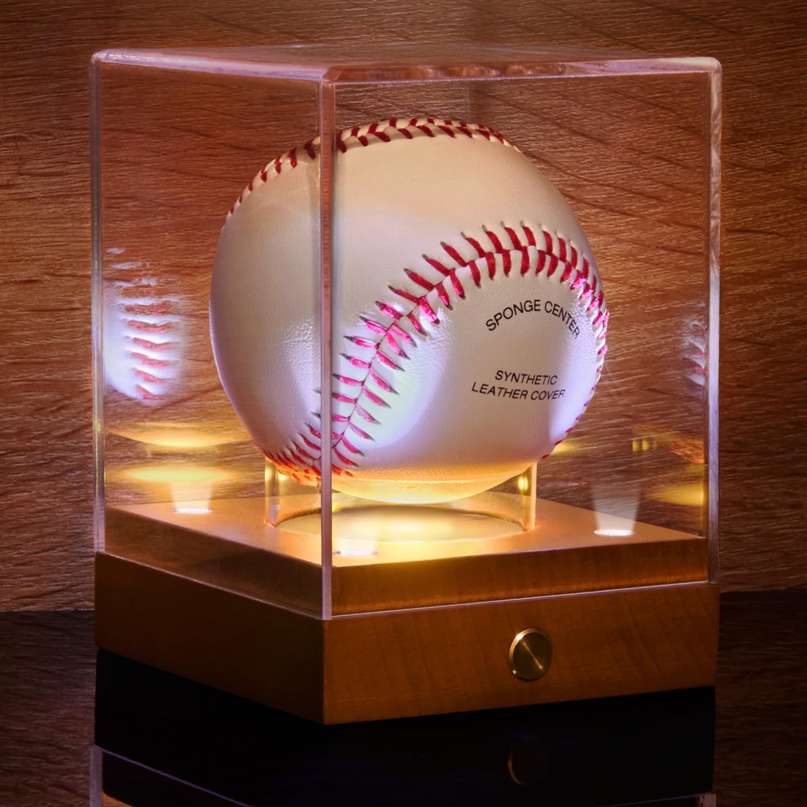 Baseball Display Case with Led Light, Clear Acrylic Baseball Case Display with Wooden Base, UV Protected Baseball Holder Case, Clear Baseball Stand Box for Memorabilia Baseball