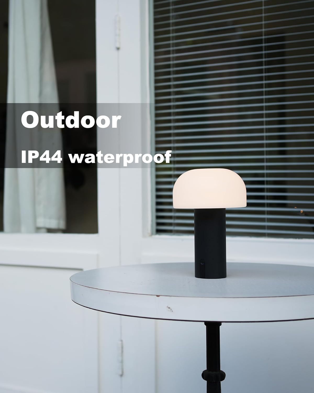 Cordless Mushroom Table Lamp, Waterproof Shower Lamp, Battery Operated Table Lamp Rechargeable, Touch Dimmable Night Light for Bedroom/Patio/Camping/Dinning/Outdoor (Black)