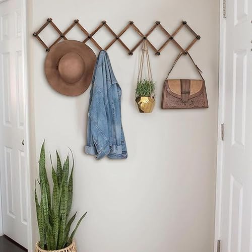 Vista 38 de WGFKVAS Paquete de 2 percheros expandibles, colgador de pared de acordeón, perchero de madera para sombreros montado en la pared, gancho de acordeón
