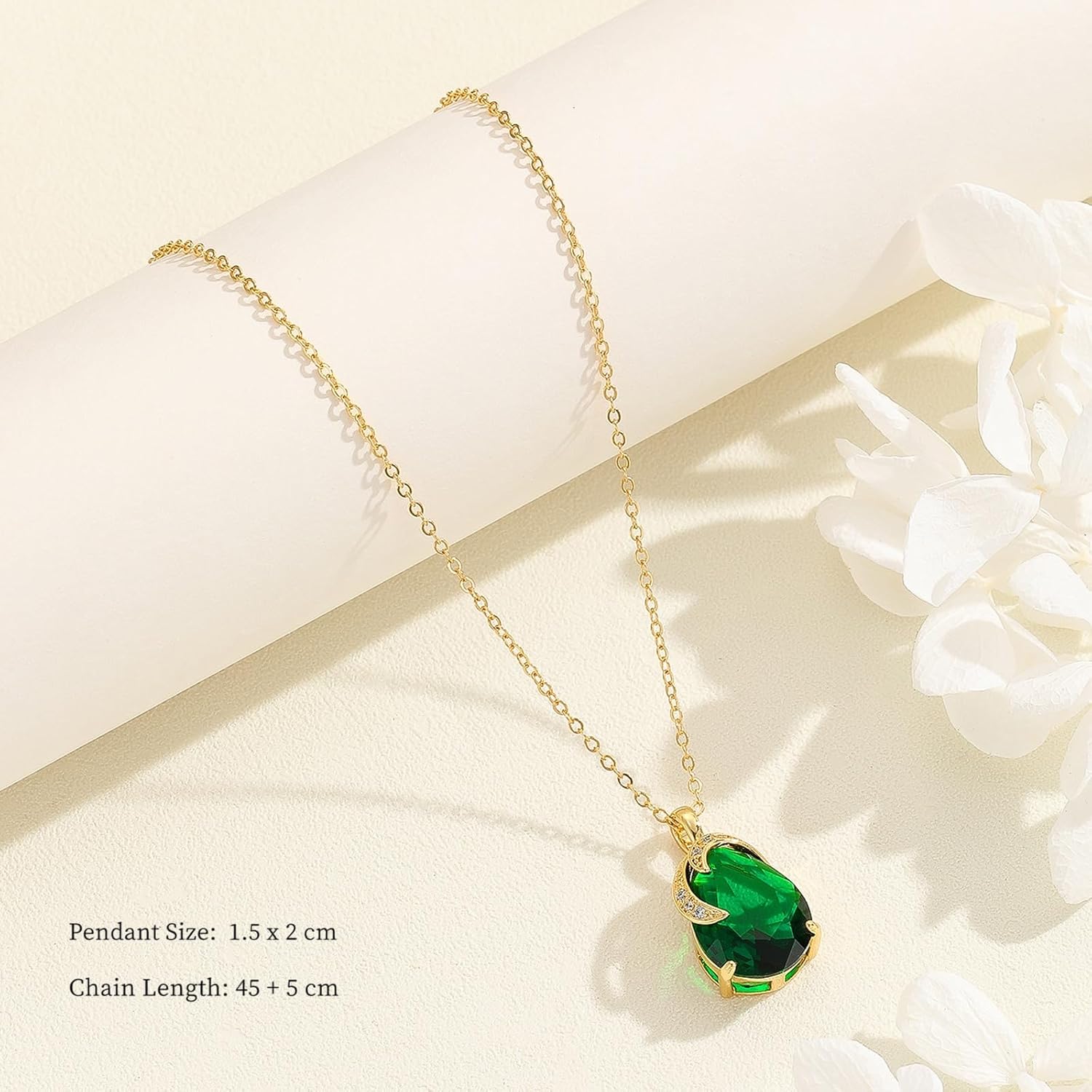 VONSSY Classic Oval Pendant Gemstone Necklace | Crystal Ruby Waterdrop Birthstone Emerald Necklace | 18K Platinum Gold Plated Chain | Jewelry Gift for Mother Wife Girlfriend - Image 3