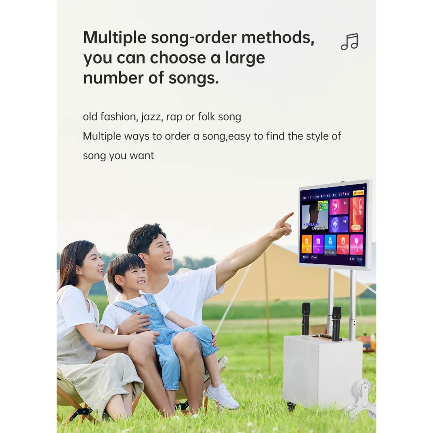 Macchina Per Karaoke Portatile Da Esterno, Sistema Di Altoparlanti Bluetooth Touch Screen Professionale Da 148 W Con Schermo Da 32", Disco Rigido Da 512 GB, Altoparlante LED a Colori Pieghevole