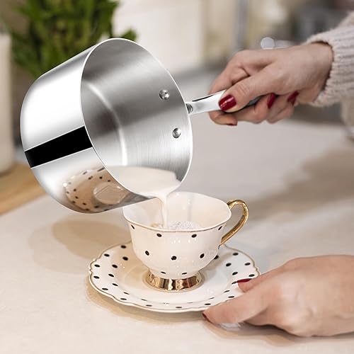 Miniatura 6 de TeamFar Cacerola de 1 cuarto de galón con tapa, olla de cocina pequeña de acero inoxidable con mango ergonómico, para inducción, gas, electricidad,