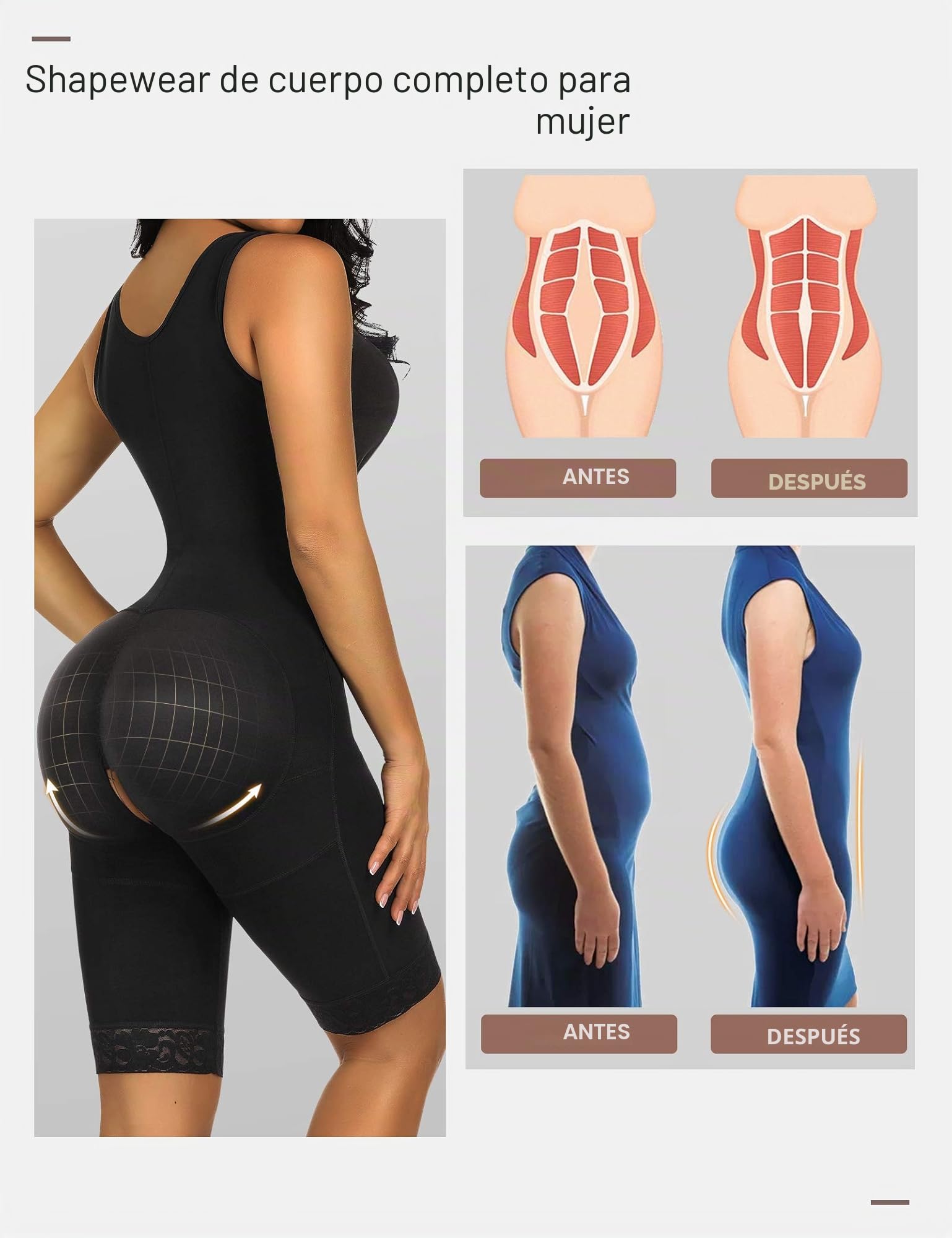 FeelinGirl Faja para Mujer con 3 Filas de Ganchos Shapewear Sobre Busto Control de Abdomen Body Reductor con Pantalones Moldeadores hasta la Rodilla Tallas Grandes
