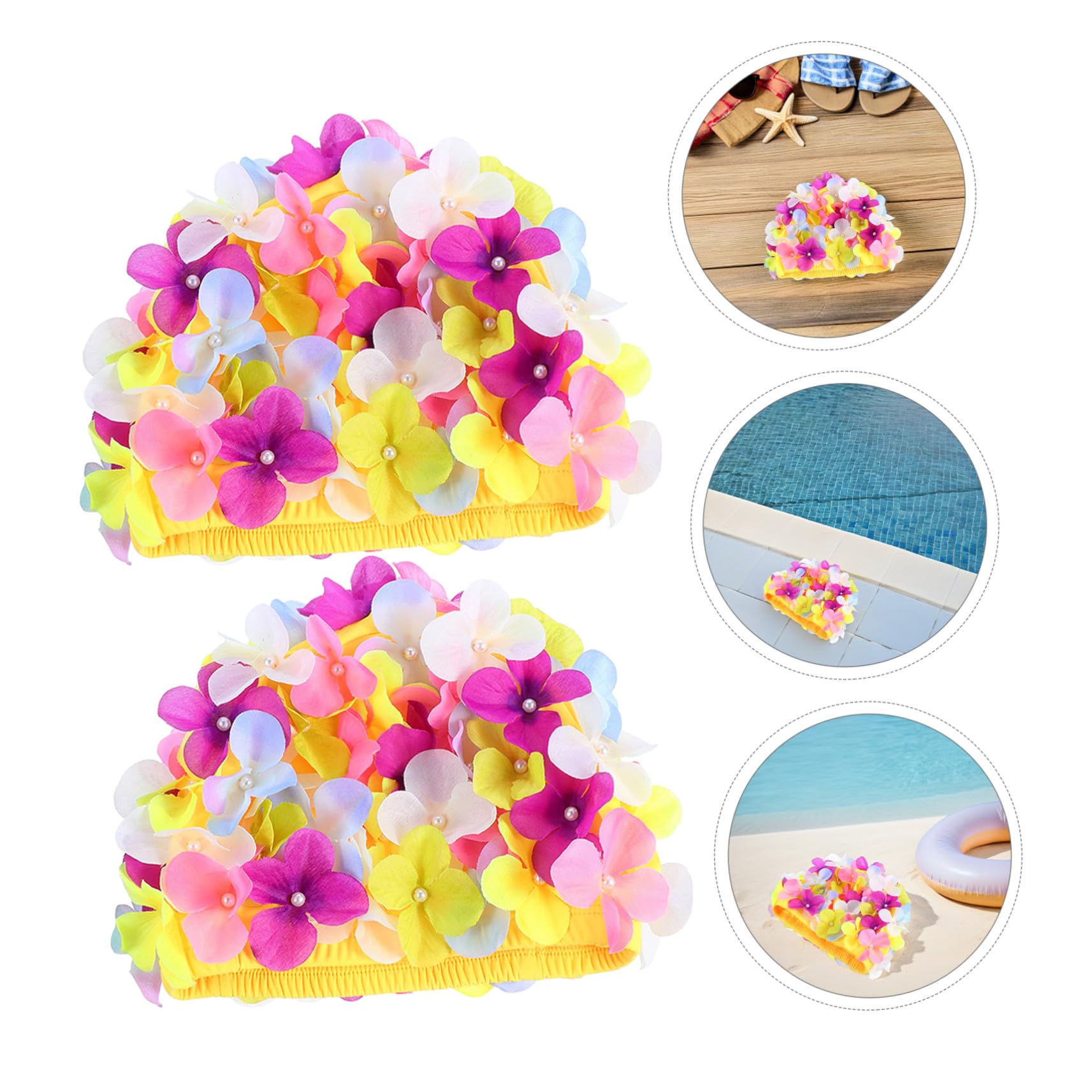 TOYANDONA 3piezas Gorro de Natación para Mujer Diseño de Pétalo con Flores Protector de Cabello para Piscina y SPA