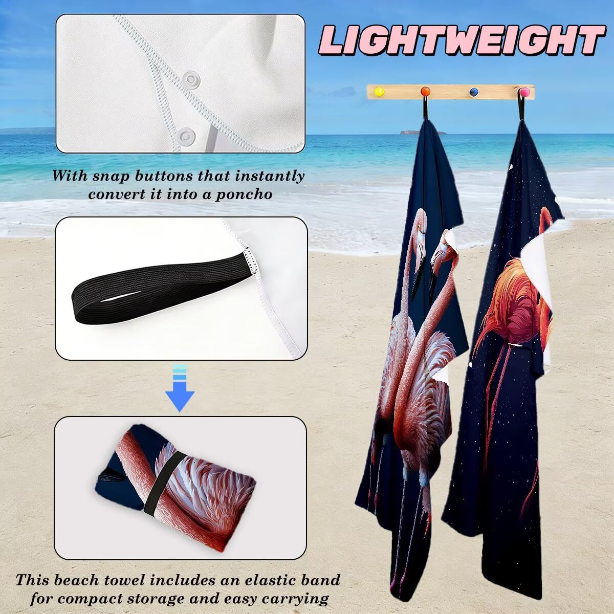 Toalla Playa 80x160 cm, Toalla Gimnasio Microfibra Secado Rapido, Juego de 2 Antiarena Toallas de Playa, Ligera Compacta Toallas Microfibra Grande para Viaje, Regalo Hombre Mujer (flamencos) -4985