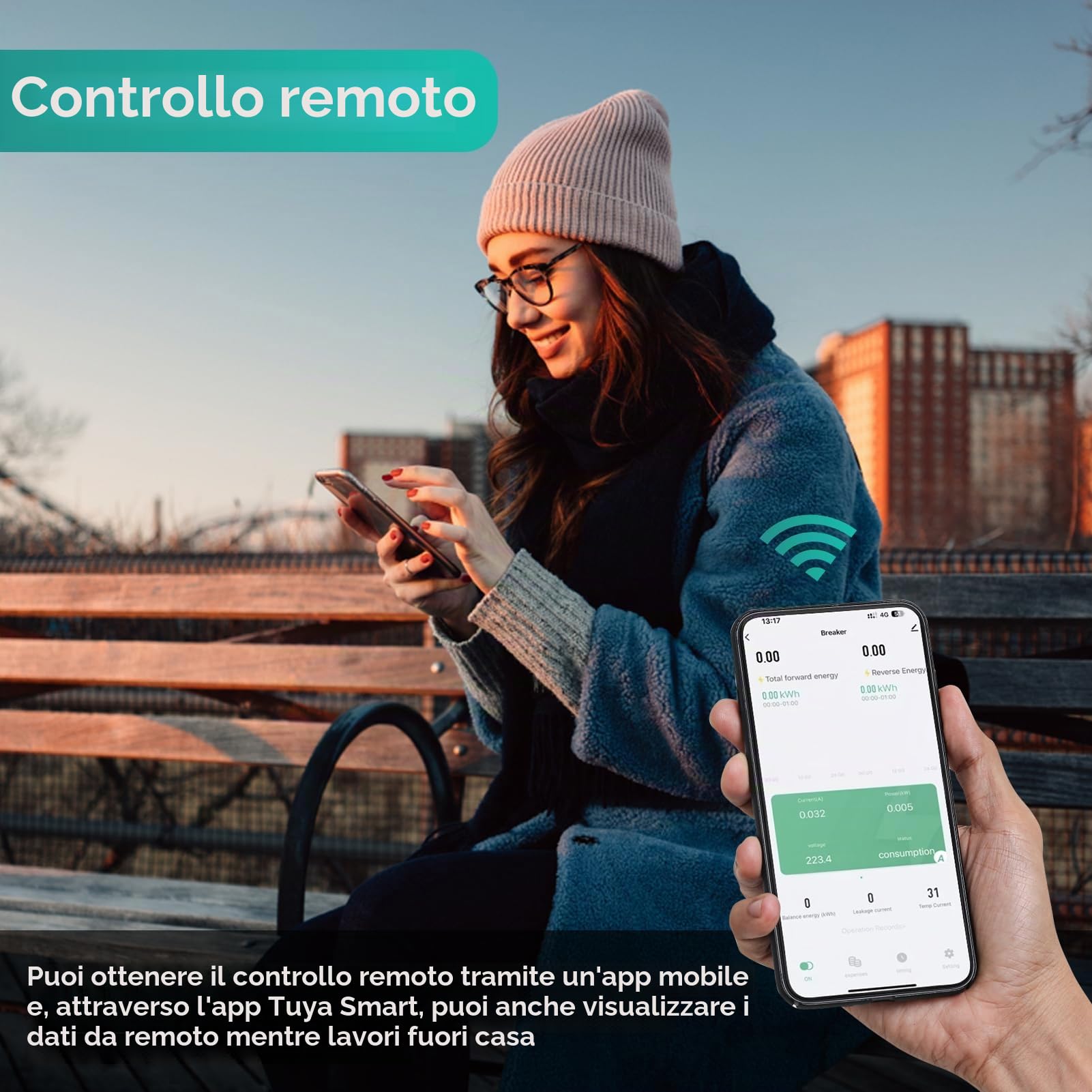 WiFi Contatore Energia Elettrica Monofase, Tuya Smart Misuratore di Consumo Elettrico AC 80-300V 100A Multifunzione Wattmetro Voltmetro Amperometro con Protezione Multipla, Controllo del Tempo