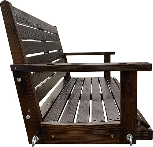 Miniatura 9 de Columpio de madera para porche, asiento ergonómico, columpio de banco con cadenas colgantes y resortes de 0.276 in, resistente, 800 libras, para