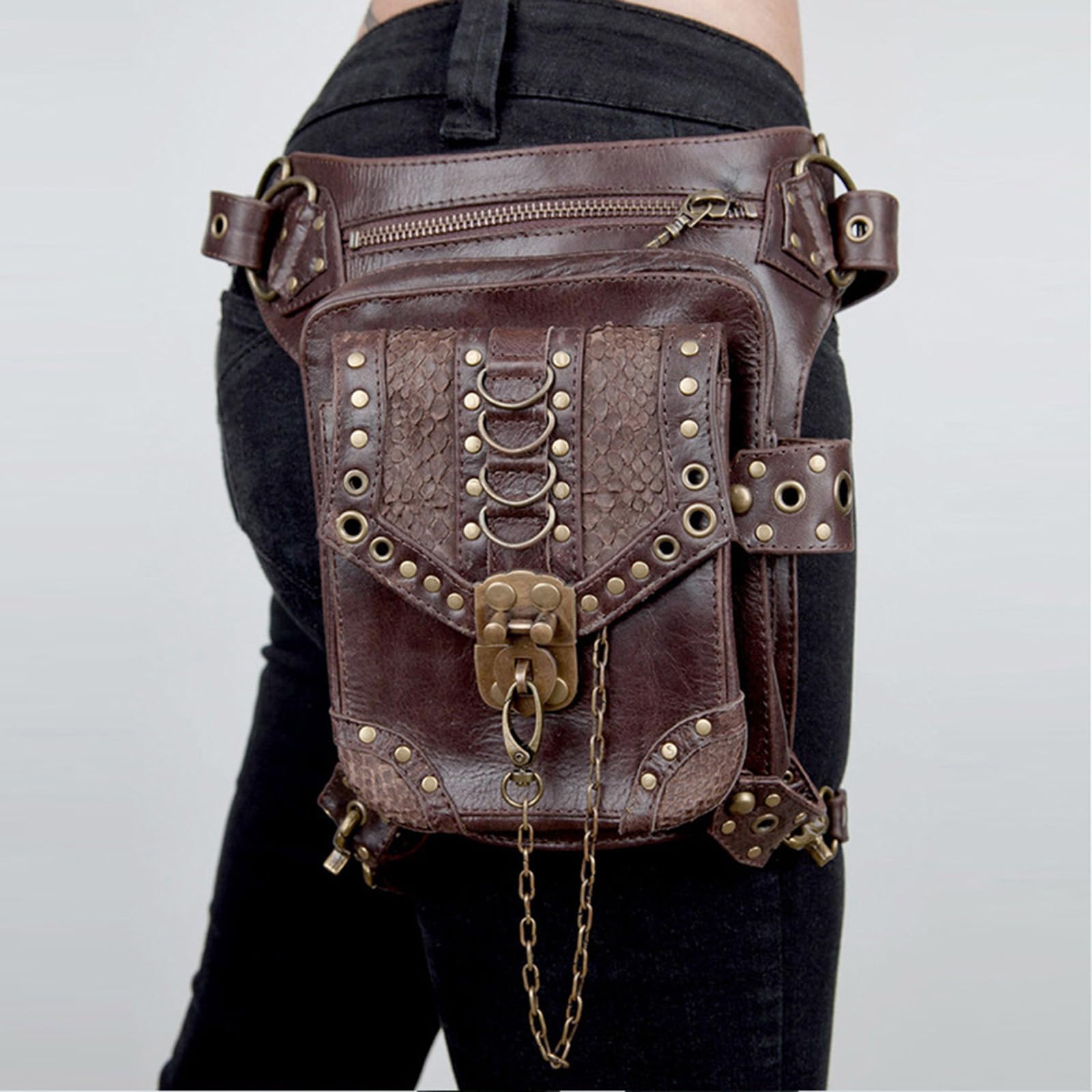 Średniowieczna torba na pasek, vintage, skórzana, steampunkowa, na talię, na nogi, steampunk, na podróż, wędrówki, dla dziewcząt, kobiet, mężczyzn