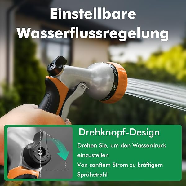 RESTMO Gartenbrause, Metall Hochdruck Garten Handbrause, 7-Funktionen Spritzdüse und Einstellbarer Wasserdurchfluss Spritzpistolen Bewässerungspistole für Bewässerung, Autowaschen,Orange - 4
