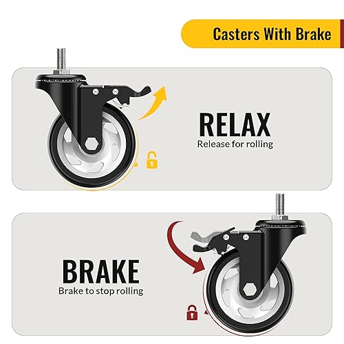 Miniatura 3 de HOLKIE Ruedas giratorias de 4 pulgadas, ruedas de vástago de bloqueo total, 38 pulgadas -16 x 1 (diámetro del vástago 38 pulgadas, longitud del