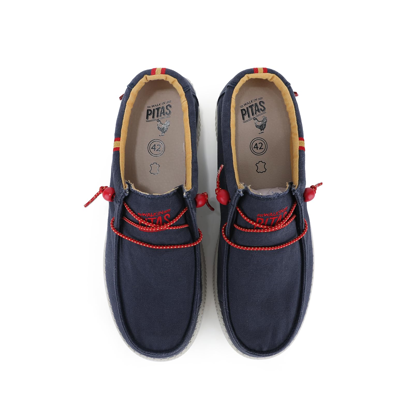 Walk IN PITAS - Mocasín náutico de Tela,Lona,cordón elástico,Suela Blanca de Goma,Casual,Plantilla de Piel Extraible para: Hombre