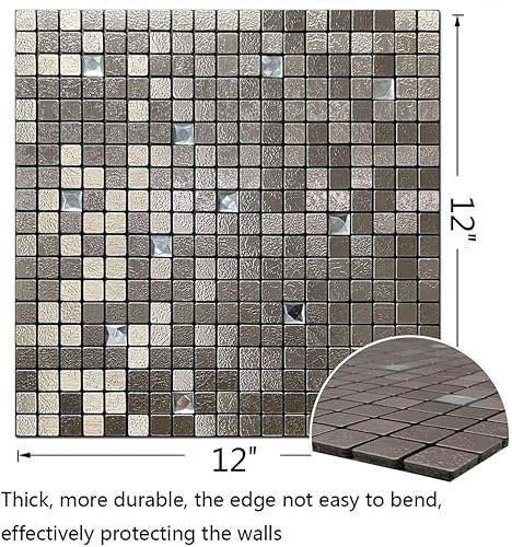 Miniatura 2 de YMMXGE 10 adhesivos para pared con textura metálica de alta gama, azulejos autoadhesivos para pared de cocina, baño, sala de estar (10 unidades,