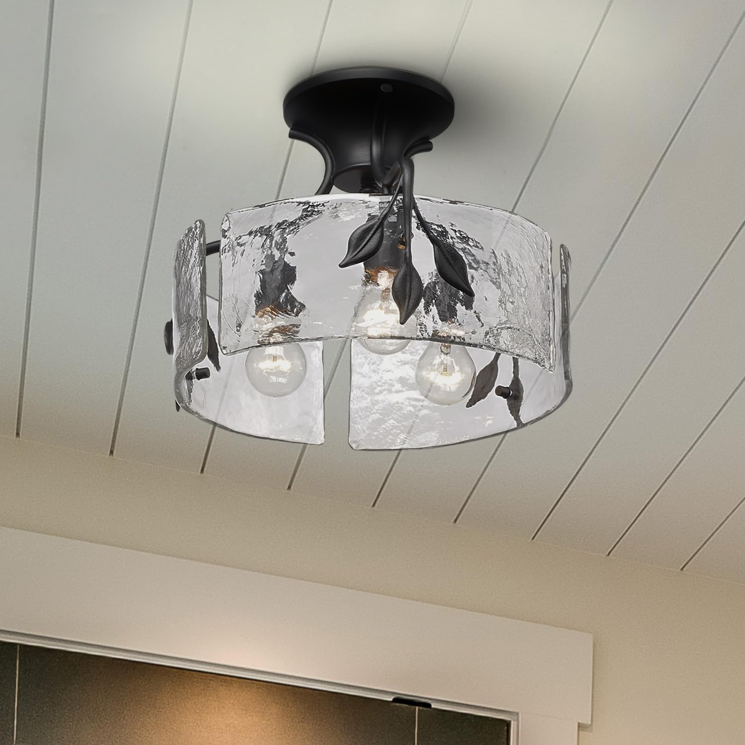Golden Lighting Calla 3-Light Semi-Flush Mount in Natural Black