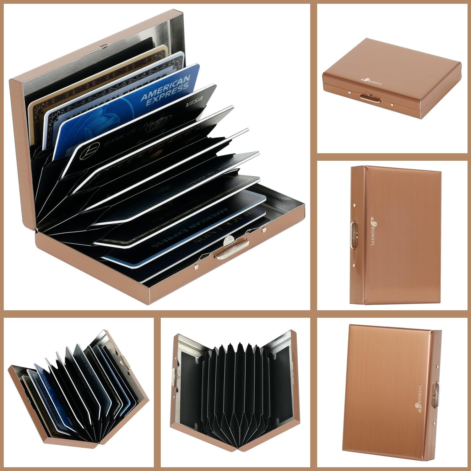 Miniatura 4 de BONSYL Billeteras de acero inoxidable con clip para tarjetas de crédito con bloqueo RFID para hombres y mujeres.