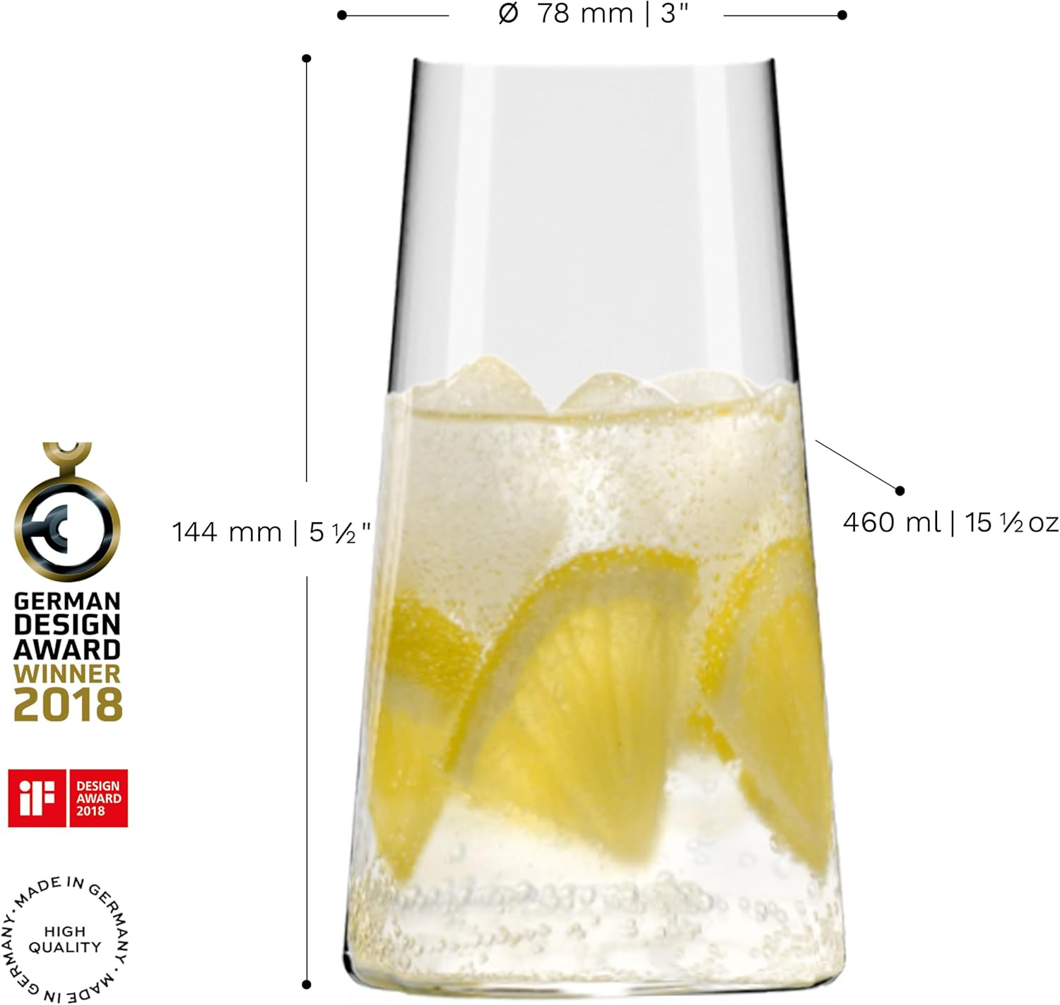 Stölzle Lausitz Longdrink Glasses Power Set of 6, 15 1/2 oz – Elegant Highball Cocktail Glasses for Drinks, Water & Juice – Premium Crystal Longdrink Tumblers – Dishwasher- & Shock-Resistant